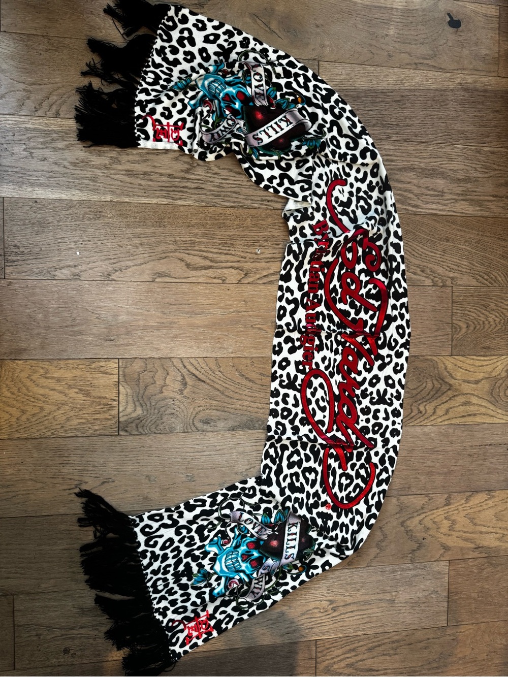 Never Worn Vintage Ed Hardy Christian Audigier Leopard Love Kills Slowly Scarf